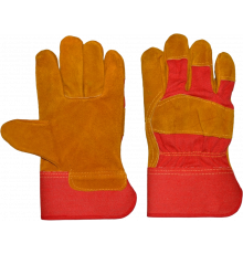 Перчатки спилковые комбинированные желтые с красным Перчатки спилковые комбинированные желтые с красным