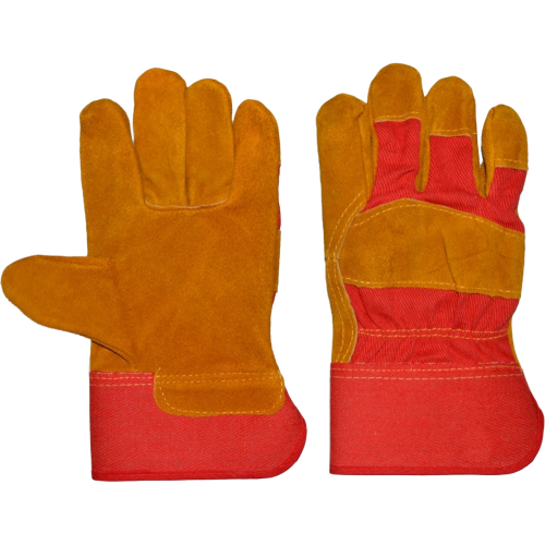 Перчатки спилковые комбинированные желтые с красным Перчатки спилковые комбинированные желтые с красным