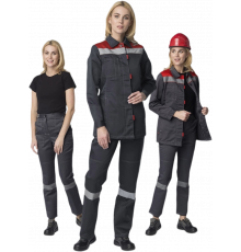 Костюм женский Весна-1 СОП CH (тк.Смесовая,210) брюки, т.серый/красный Костюм женский Весна-1 СОП CH (тк.Смесовая,210) брюки, т.серый/красный