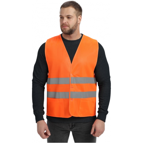 Жилет сигнальный ProfLineBase с пуговицами и карманами (тк.Полиэфир,100), оранжевый Жилет сигнальный ProfLineBase с пуговицами и карманами (тк.Полиэфир,100), оранжевый