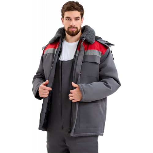 Костюм зимний Труженик-Ультра-2 СОП (тк.Смесовая,210) п/к, т.серый/красный