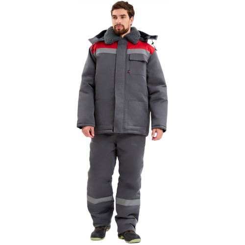 Костюм зимний Труженик-Ультра-1 СОП  (тк.Смесовая,210) брюки, т.серый/красный