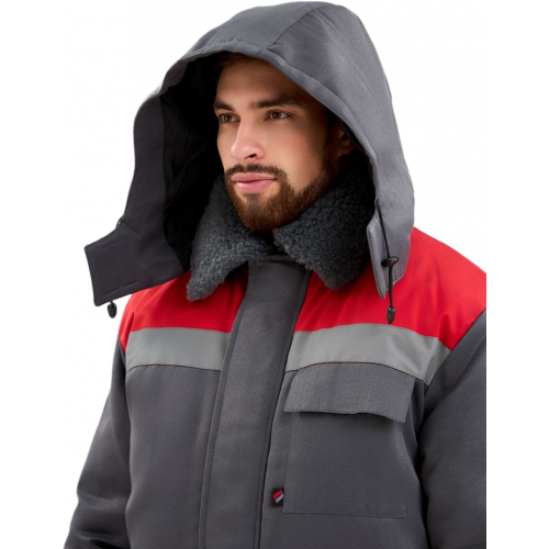 Костюм зимний Труженик-Ультра-2 СОП (тк.Смесовая,210) п/к, т.серый/красный