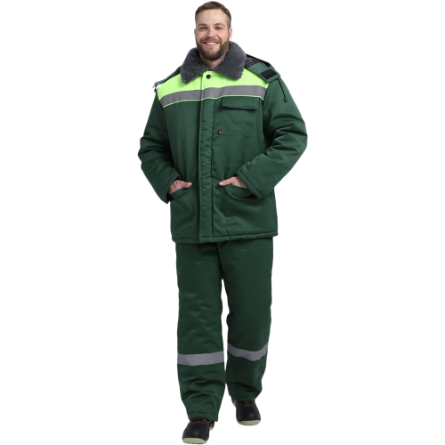 Костюм зимний Труженик-Ультра СОП (тк.Смесовая,210) брюки, т.зеленый/лимонный