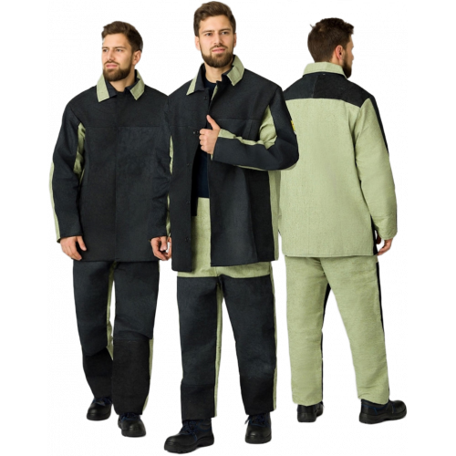 Костюм сварщика комбинированный 2 кл.защиты (тк.Брезент,550/Спилок S=2,3), черный/бежевый