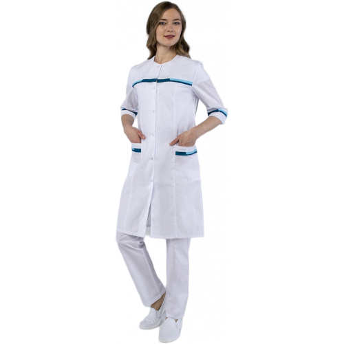 Халат женский Лотос (тк.ТиСи), белый/голубой Халат женский Лотос (тк.ТиСи), белый/голубой