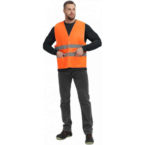 Жилет сигнальный ProfLineBase с пуговицами и карманами (тк.Полиэфир,100), оранжевый Жилет сигнальный ProfLineBase с пуговицами и карманами (тк.Полиэфир,100), оранжевый