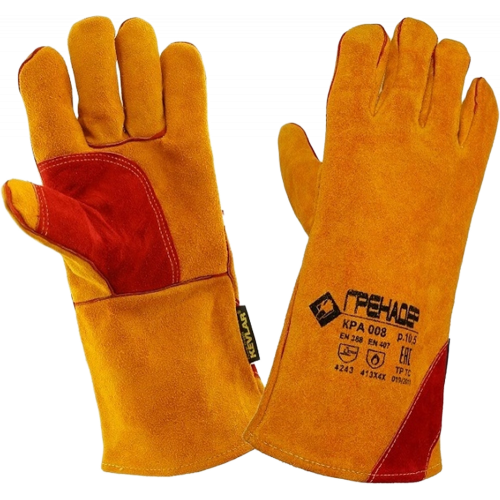 Краги спилковые ГРЕНАДЕР желтые с усилением и подкладкой, КРА008 Краги спилковые ГРЕНАДЕР желтые с усилением и подкладкой, КРА008