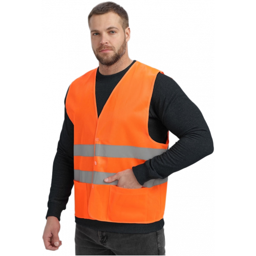 Жилет сигнальный ProfLineBase с пуговицами и карманами (тк.Полиэфир,100), оранжевый Жилет сигнальный ProfLineBase с пуговицами и карманами (тк.Полиэфир,100), оранжевый