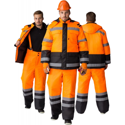 Костюм зимний для дорожника (тк.Оксфорд) брюки, оранжевый/черный Костюм зимний для дорожника (тк.Оксфорд) брюки, оранжевый/черный