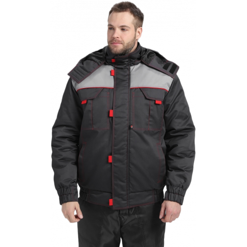 Куртка зимняя укороченная Флофт Премиум (тк.Смесовая,240), т.серый/св.серый/красный