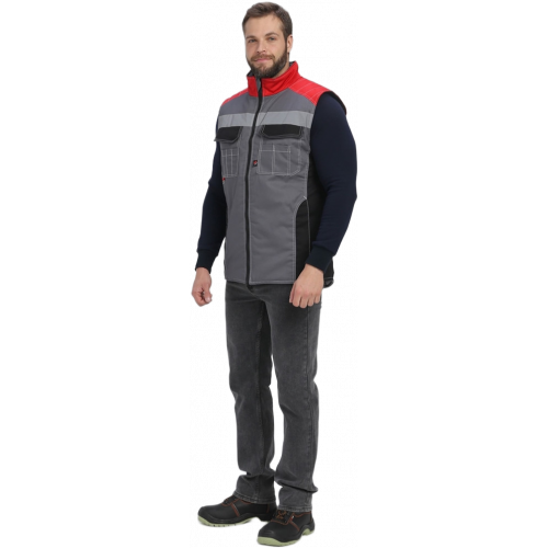 Жилет утепленный Вектрон СОП (тк.Смесовая,240), серый/черный/красный Жилет утепленный Вектрон СОП (тк.Смесовая,240), серый/черный/красный