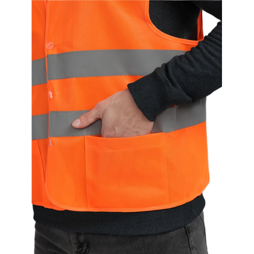 Жилет сигнальный ProfLineBase с пуговицами и карманами (тк.Полиэфир,100), оранжевый Жилет сигнальный ProfLineBase с пуговицами и карманами (тк.Полиэфир,100), оранжевый