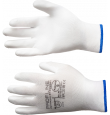 Перчатки ProfLineSpecialist нейлоновые с ПУ-покрытием, белый Перчатки ProfLineSpecialist нейлоновые с ПУ-покрытием, белый