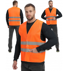 Жилет сигнальный ProfLineBase с пуговицами и карманами (тк.Полиэфир,100), оранжевый Жилет сигнальный ProfLineBase с пуговицами и карманами (тк.Полиэфир,100), оранжевый