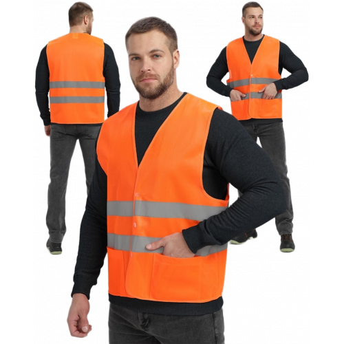 Жилет сигнальный ProfLineBase с пуговицами и карманами (тк.Полиэфир,100), оранжевый Жилет сигнальный ProfLineBase с пуговицами и карманами (тк.Полиэфир,100), оранжевый