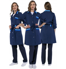 Халат женский с поясом Флора (тк.ТиСи), т.синий/васильковый Халат женский с поясом Флора (тк.ТиСи), т.синий/васильковый