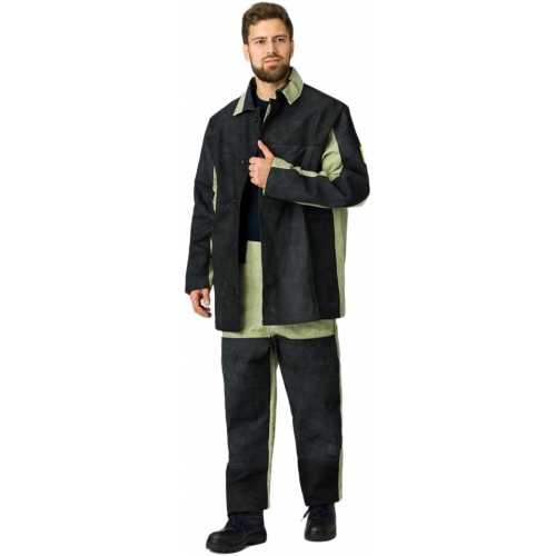 Костюм сварщика комбинированный 2 кл.защиты (тк.Брезент,550/Спилок S=2,3), черный/бежевый