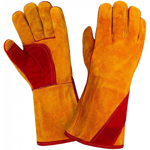 Краги спилковые утепленные (иск.мех) желтые с красным усилением нить Кевлар Краги спилковые утепленные (иск.мех) желтые с красным усилением нить Кевлар