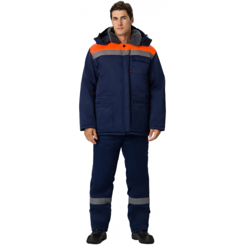 Костюм зимний Труженик-Ультра-2 (тк.Смесовая,210) п/к, т.синий/оранжевый