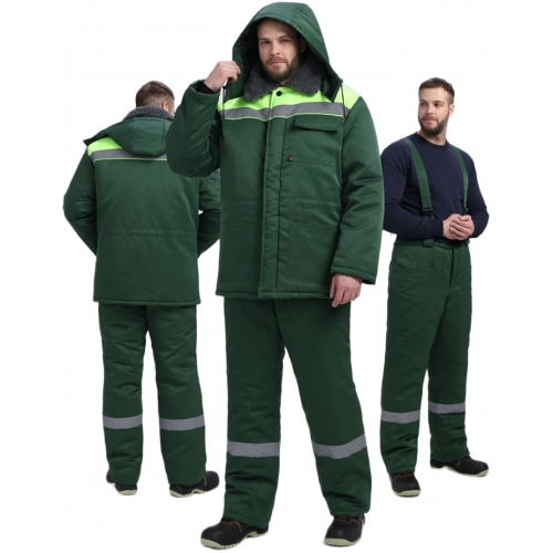 Костюм зимний Труженик-Ультра СОП (тк.Смесовая,210) брюки, т.зеленый/лимонный