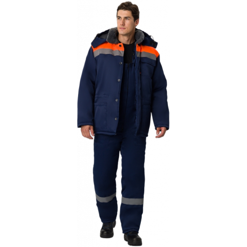 Костюм зимний Труженик-Ультра-2 (тк.Смесовая,210) п/к, т.синий/оранжевый