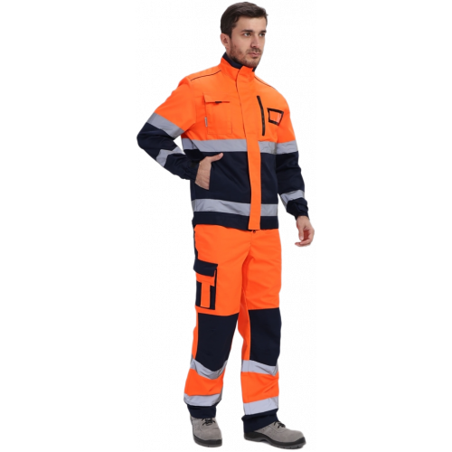Костюм сигнальный PROFLINE ProfLineSpecialist-1 (тк.Смесовая МВО,240) брюки, оранжевый/т.синий Костюм сигнальный PROFLINE ProfLineSpecialist-1 (тк.Смесовая МВО,240) брюки, оранжевый/т.синий