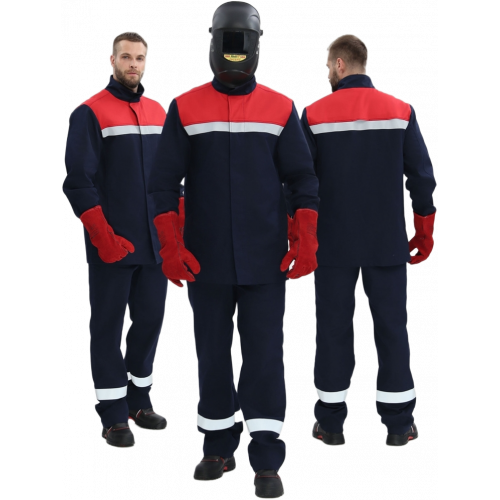 Костюм сварщика Велд-СОП 1 кл.защиты (тк.Хлопок-ОП,350) брюки, т.синий/красный