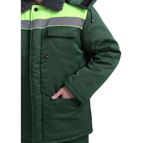 Костюм зимний Труженик-Ультра СОП (тк.Смесовая,210) брюки, т.зеленый/лимонный