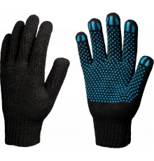 Перчатки х/б 7,5кл. ЛЮКС с ПВХ ТОЧКА 62-64гр. 250текс, черные (10 пар)