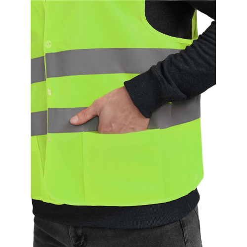 Жилет сигнальный ProfLineBase с пуговицами и карманами (тк.Полиэфир,100), желтый Жилет сигнальный ProfLineBase с пуговицами и карманами (тк.Полиэфир,100), желтый