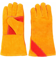 Краги спилковые желтые с красным усилением с подкладкой нить Кевлар Краги спилковые желтые с красным усилением с подкладкой нить Кевлар