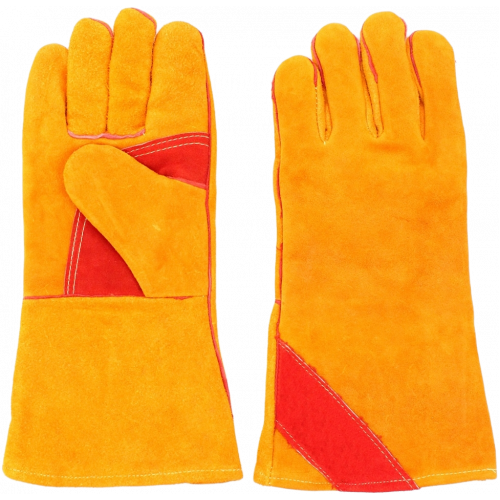 Краги спилковые желтые с красным усилением с подкладкой нить Кевлар