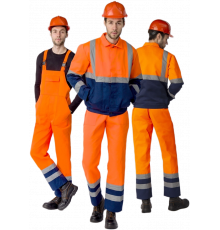 Костюм для дорожника с укороченной курткой (тк.Смесовая,210) п/к, оранжевый/т.синий Костюм для дорожника с укороченной курткой (тк.Смесовая,210) п/к, оранжевый/т.синий