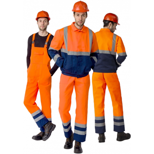 Костюм для дорожника с укороченной курткой (тк.Смесовая,210) п/к, оранжевый/т.синий Костюм для дорожника с укороченной курткой (тк.Смесовая,210) п/к, оранжевый/т.синий