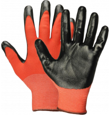 Перчатки нейлоновые с нитриловым покрытием, красно-черные Перчатки нейлоновые с нитриловым покрытием, красно-черные