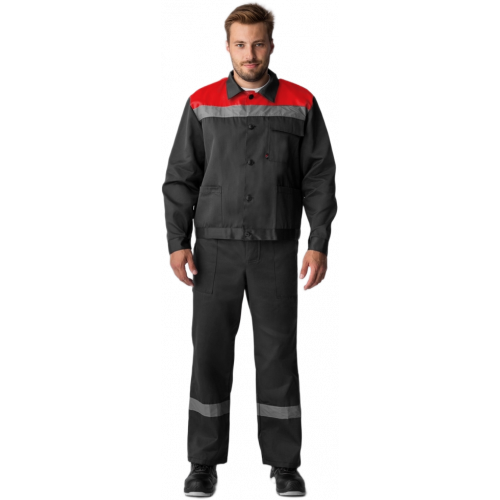 Костюм Труженик-2 СОП (тк.Смесовая,210) п/к, т.серый/красный