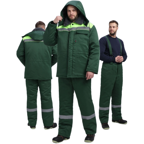 Костюм зимний Труженик-Ультра-1 СОП (тк.Смесовая,210) брюки, т.зеленый/лимонный