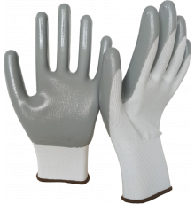 Перчатки нейлоновые с нитриловым покрытием, бело-серые Перчатки нейлоновые с нитриловым покрытием, бело-серые