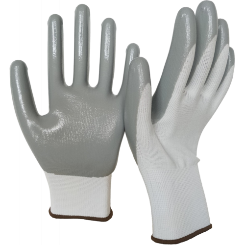 Перчатки нейлоновые с нитриловым покрытием, бело-серые Перчатки нейлоновые с нитриловым покрытием, бело-серые
