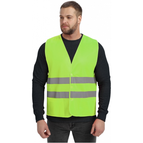 Жилет сигнальный ProfLineBase с пуговицами и карманами (тк.Полиэфир,100), желтый Жилет сигнальный ProfLineBase с пуговицами и карманами (тк.Полиэфир,100), желтый