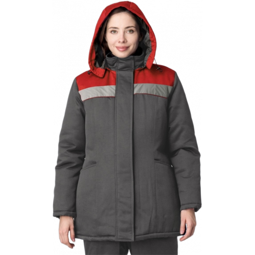 Куртка зимняя женская Кнейд СОП (тк.Смесовая,210), т.серый/красный Куртка зимняя женская Кнейд СОП (тк.Смесовая,210), т.серый/красный
