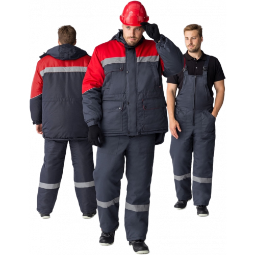 Костюм зимний Сибер СОП (тк.Балтекс,210) п/к, т.серый/красный