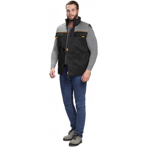 Жилет утепленный Флофт (тк.Смесовая,210), черный/серый Жилет утепленный Флофт (тк.Смесовая,210), черный/серый