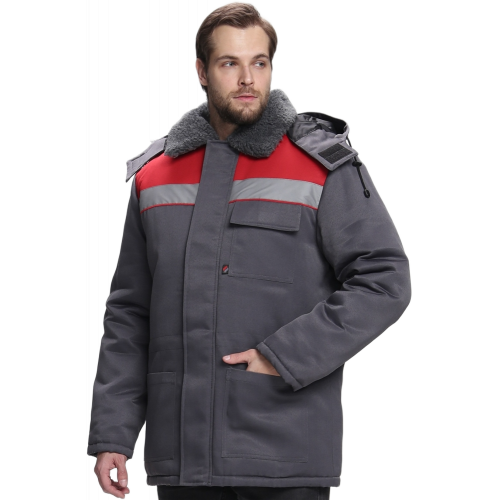 Куртка зимняя для бригадира NEW (тк.Смесовая,210), т.серый/красный Куртка зимняя для бригадира NEW (тк.Смесовая,210), т.серый/красный