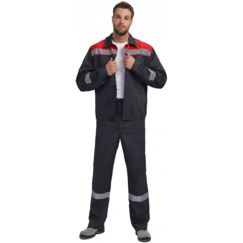 Костюм Лигор-1 Премиум СОП (тк.Смесовая,240) брюки, т.серый/красный Костюм Лигор-1 Премиум СОП (тк.Смесовая,240) брюки, т.серый/красный