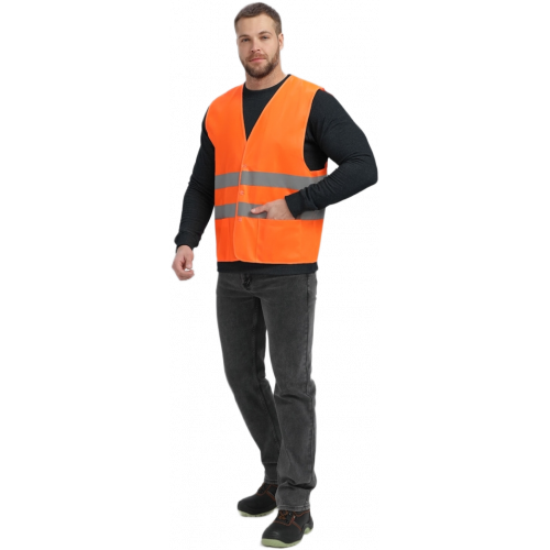 Жилет сигнальный ProfLineBase с пуговицами и карманами (тк.Полиэфир,100), оранжевый Жилет сигнальный ProfLineBase с пуговицами и карманами (тк.Полиэфир,100), оранжевый