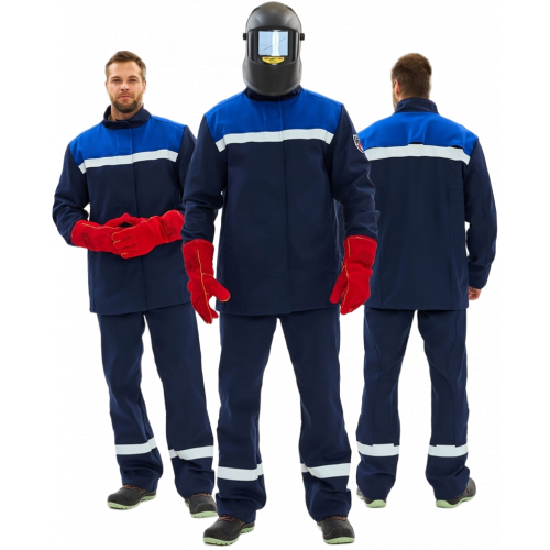 Костюм сварщика Велд-СОП 2 кл.защиты (тк.Хлопок-ОП,350) брюки, т.синий/васильковый