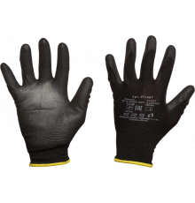 Перчатки нейлоновые с ПУ покрытием ладони, черные Перчатки нейлоновые с ПУ покрытием ладони, черные