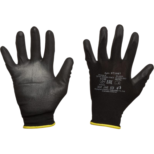 Перчатки нейлоновые с ПУ покрытием ладони, черные Перчатки нейлоновые с ПУ покрытием ладони, черные